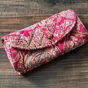 Raymond Waites Jewelry Roll Case Travel Organizer in Pinkish/Red Paisley Print